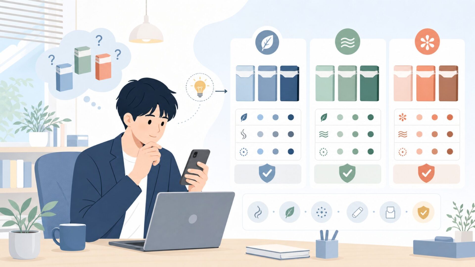 紙巻きラッキーストライクの現行ラインナップを表すイラスト