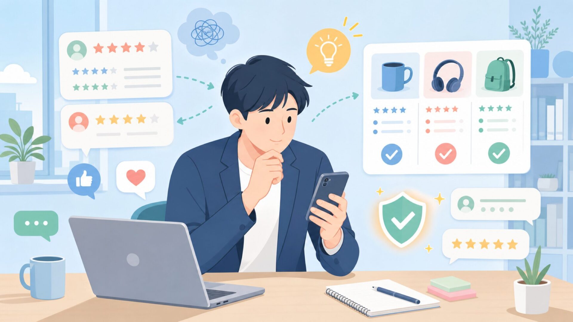 レビューやコメント欄から見える実際の使い勝手を表すイラスト