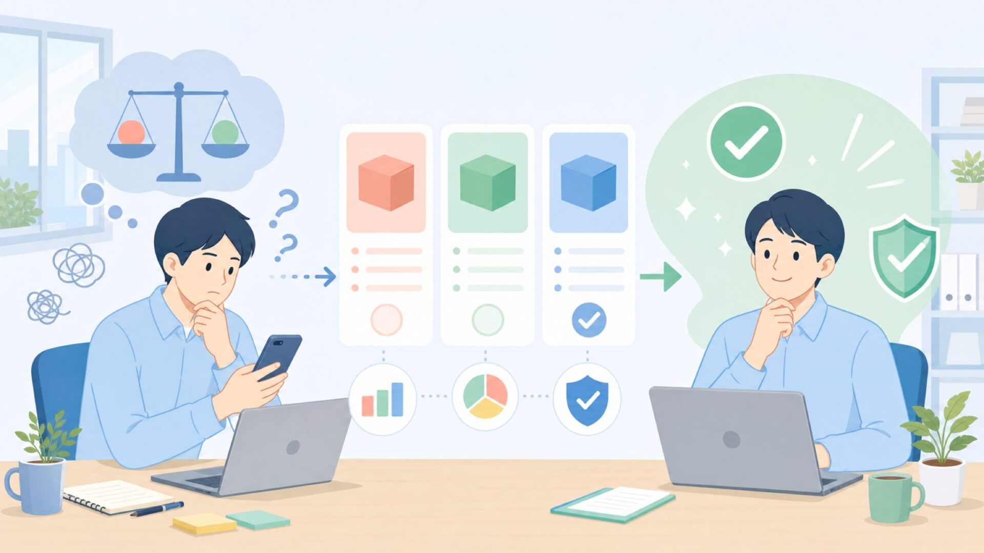価格の妥当性を見極める方法を表すイラスト
