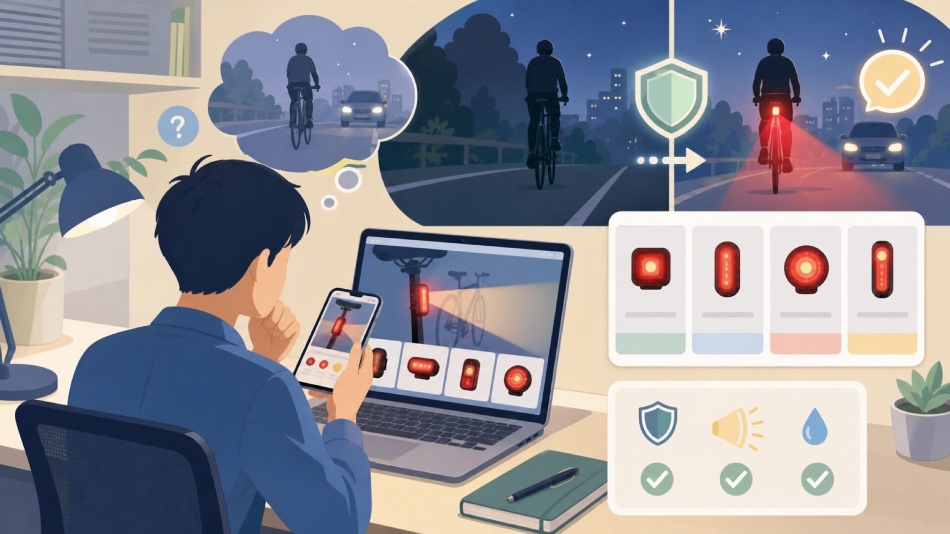 Cygoliteテールライトの特徴と被視認性を表すイラスト