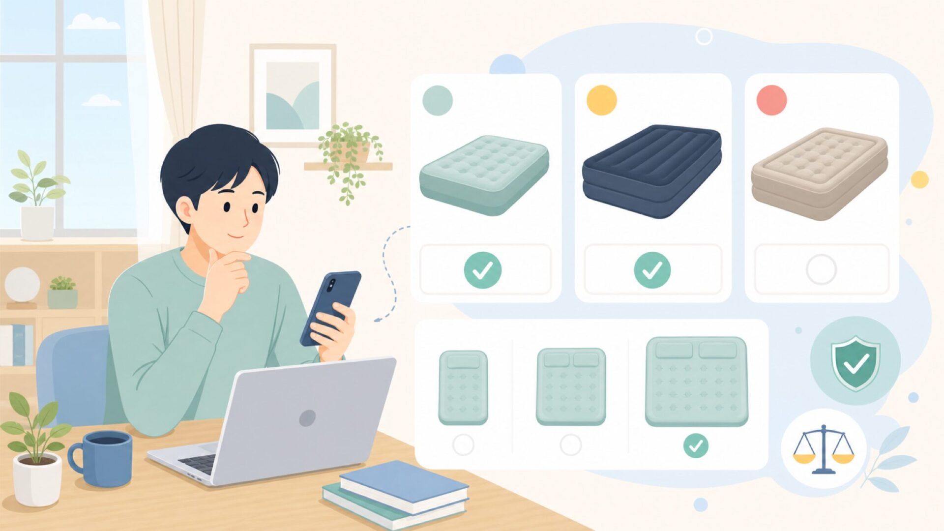 INTEXエアーベッドの種類とサイズの選び方を表すイラスト