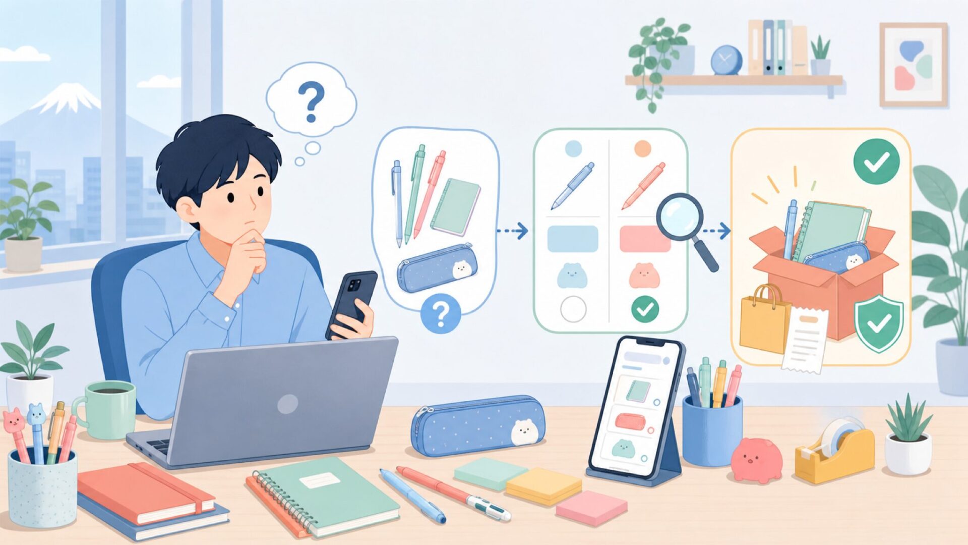 日本でLegami文房具を手に入れる方法と正規品の確認ポイントを表すイラスト
