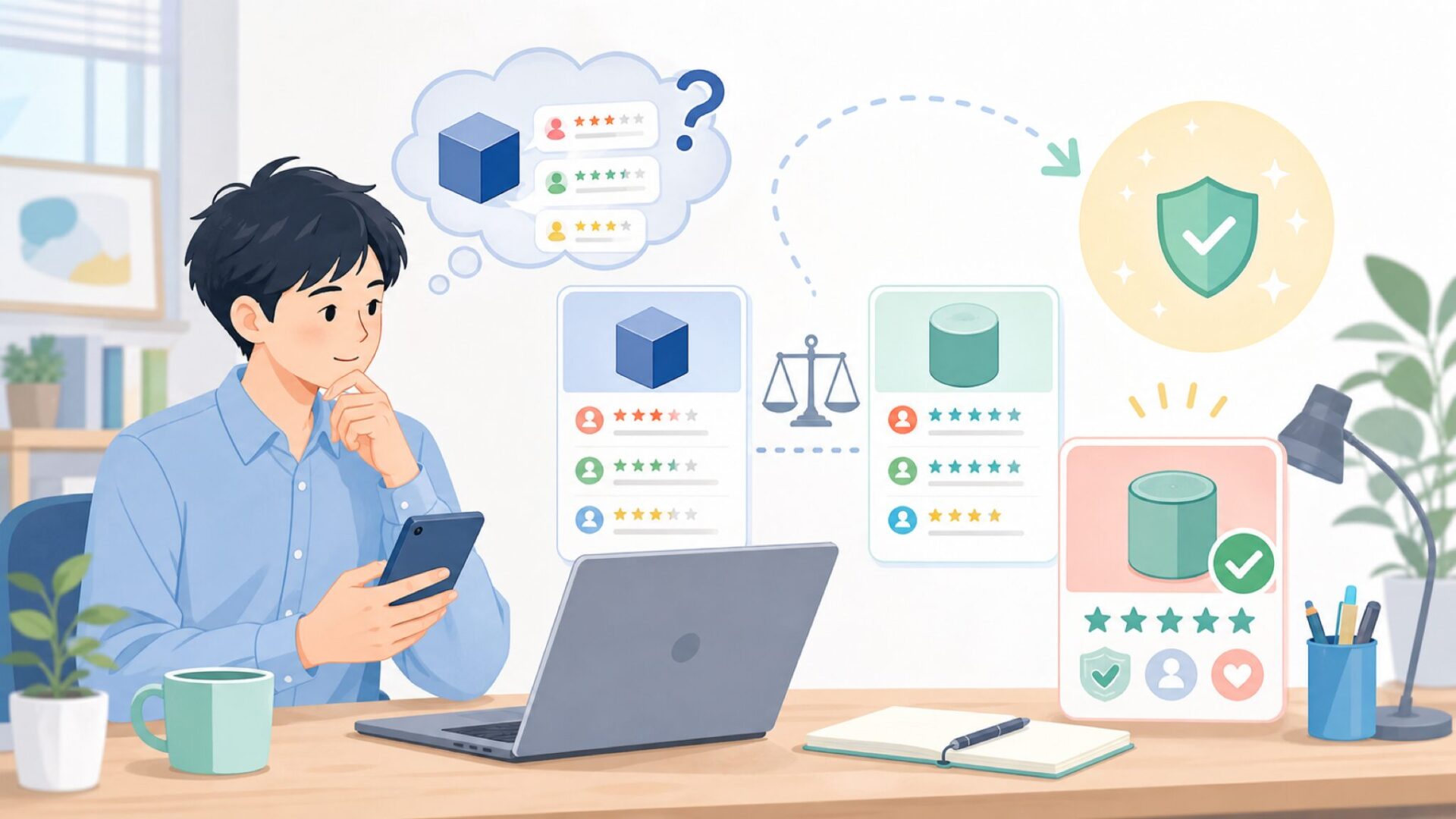 JETechの口コミ・評判はどこまで信用できるかを表すイラスト
