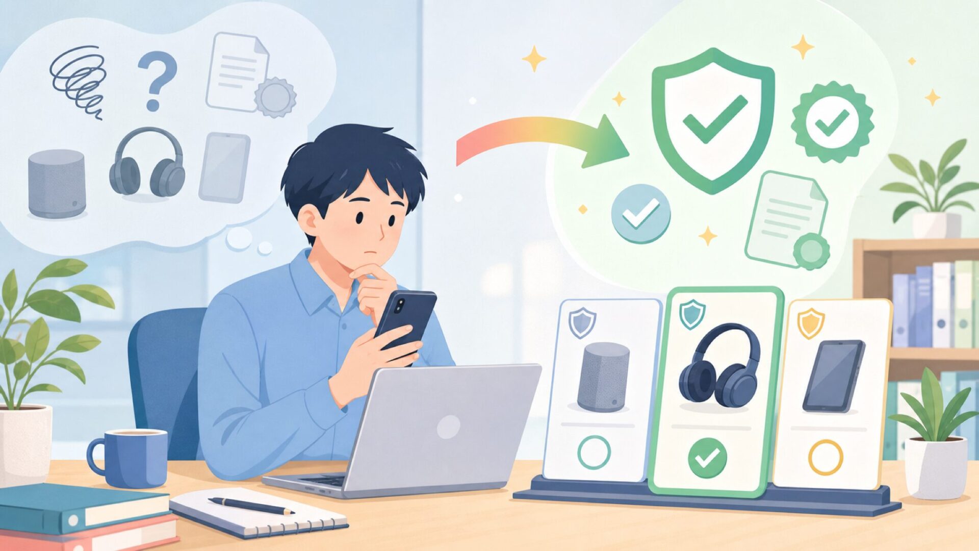 登録情報と認証マークから信頼性をチェックする方法を表すイラスト