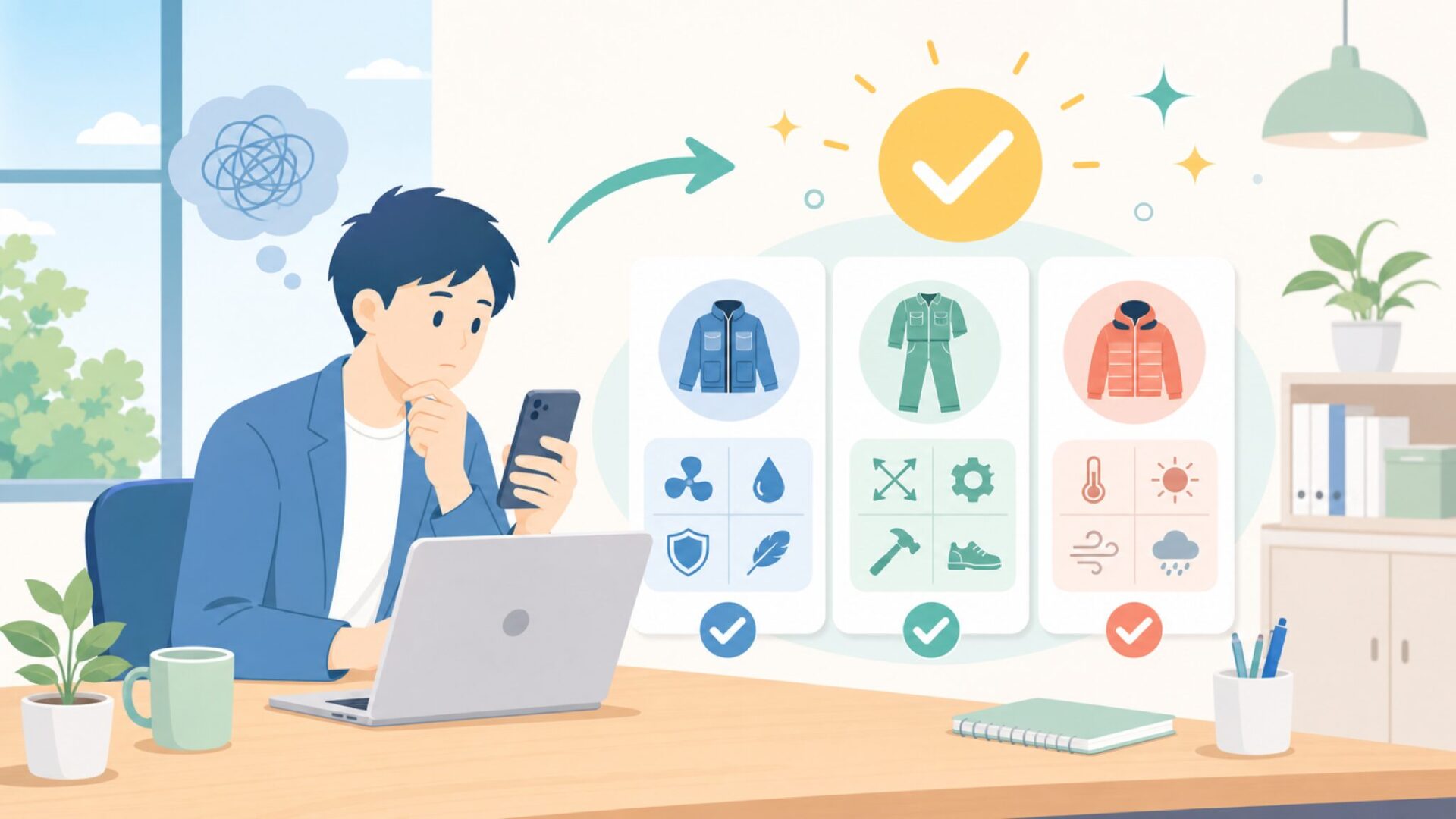 バートルの定番人気アイテムを用途別に見るを表すイラスト
