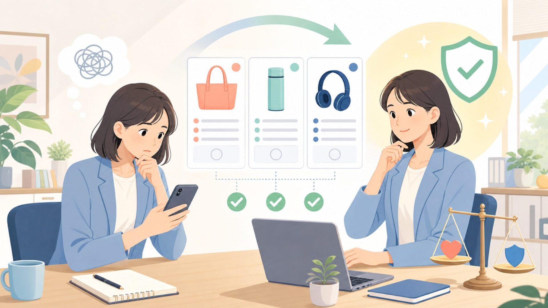 信頼性を見極めるために確認しておきたいポイントを表すイラスト