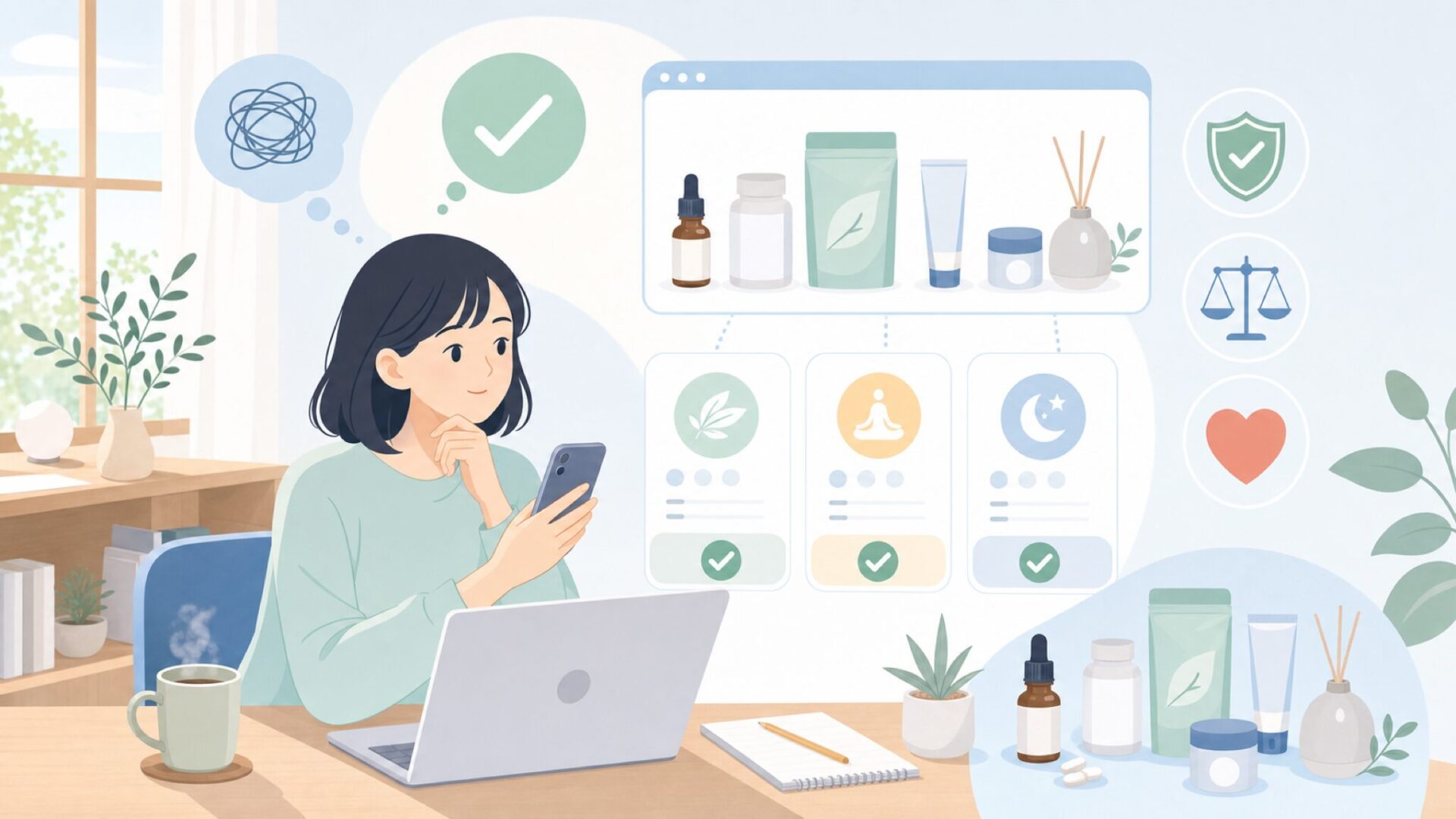 RELANESSのウェルネス用品ラインナップと選び方を表すイラスト