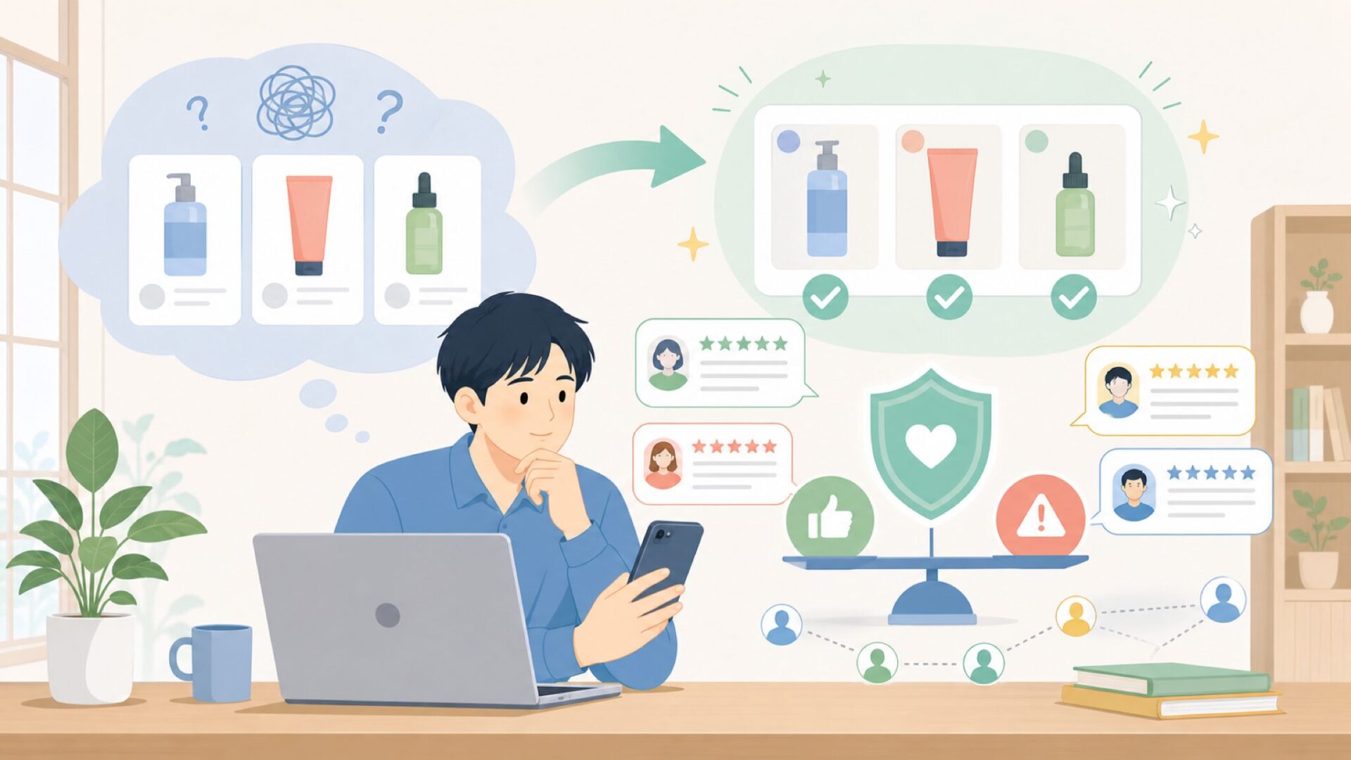 実際に使っている人の評価は？口コミ・評判の傾向を表すイラスト