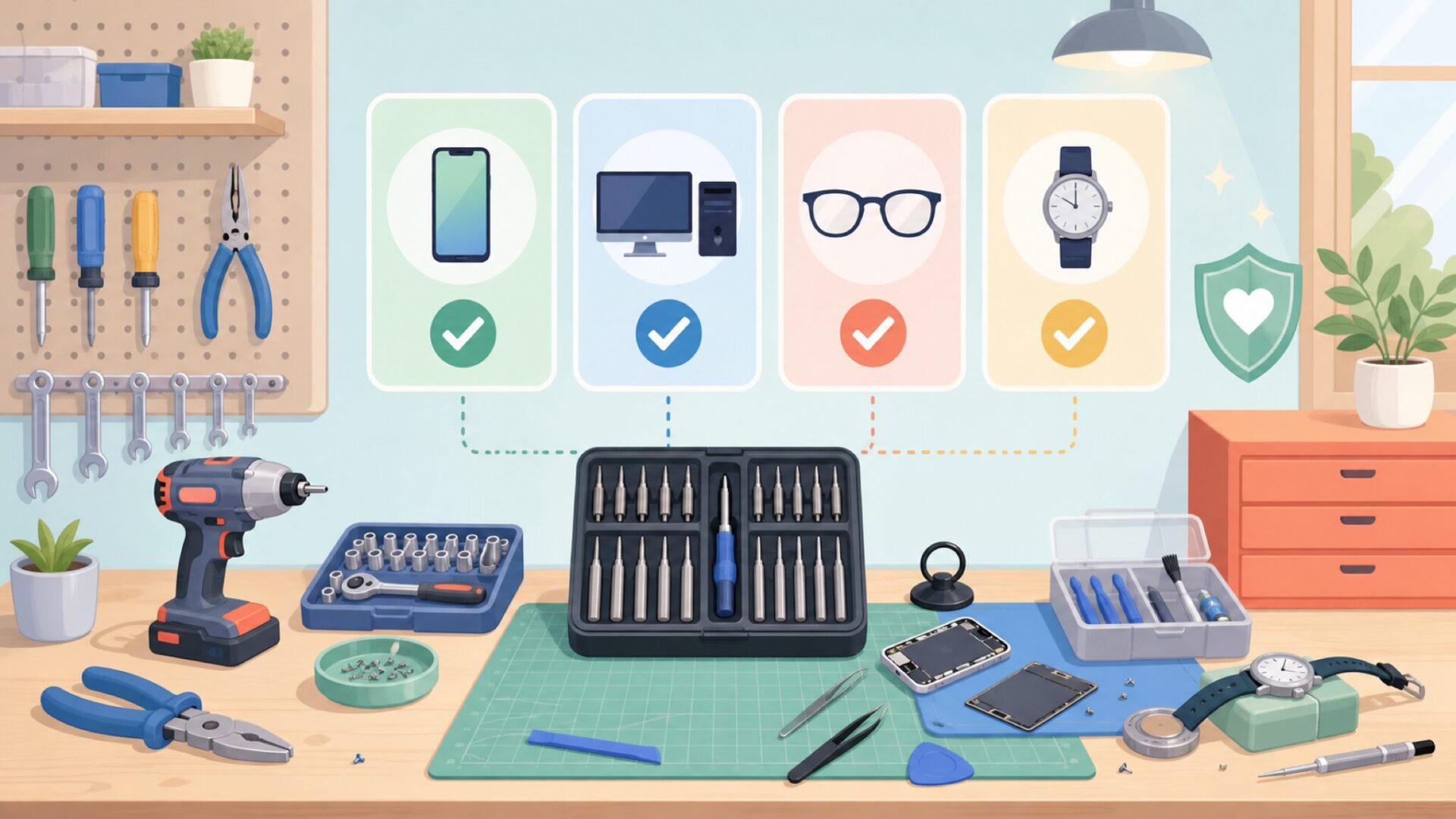HEARTHFUNは自分の用途に合う？スマホ・PC・メガネ・時計別の使い方を表すイラスト