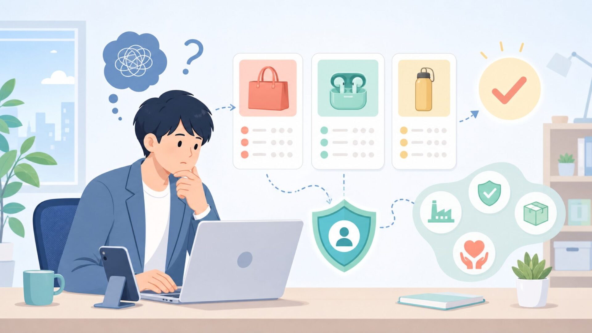 中国系ブランドを選ぶときの注意点を表すイラスト