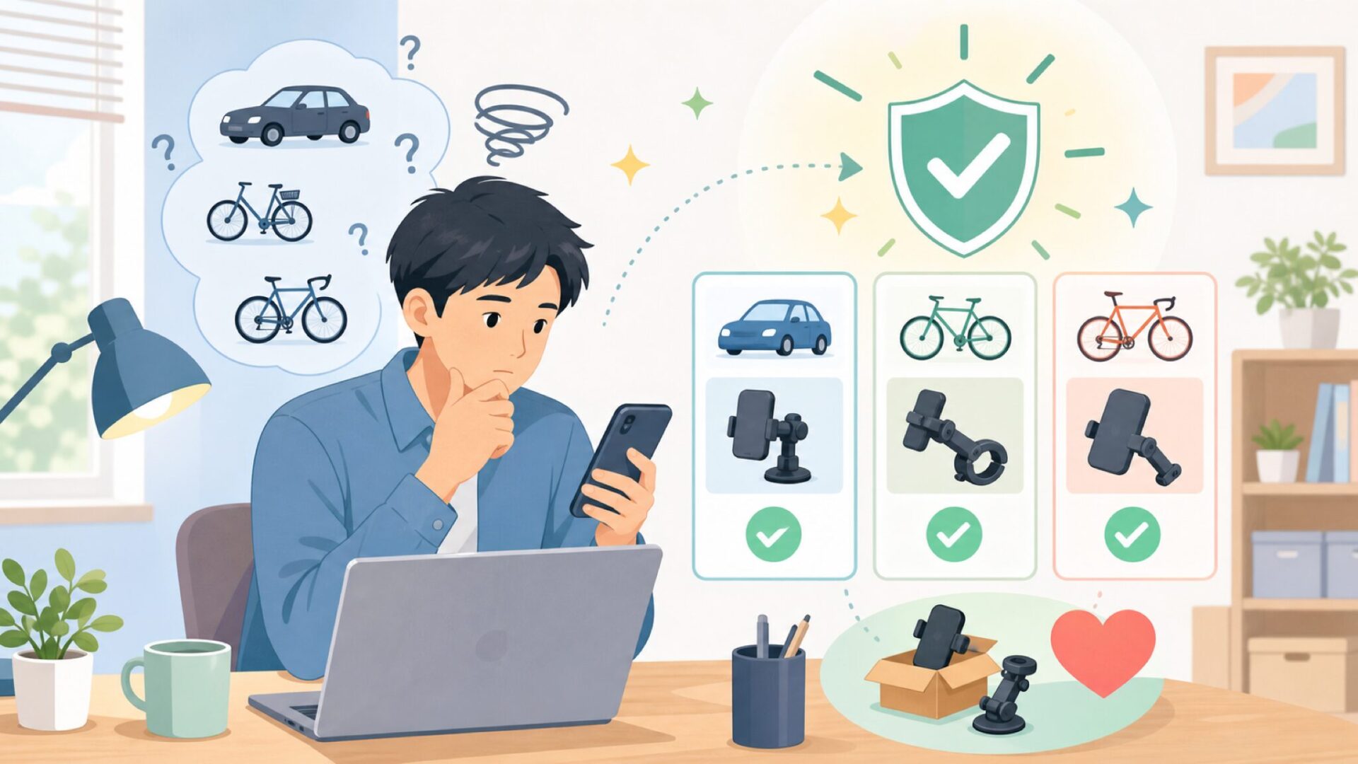 車・自転車・ロードバイクへの対応力をチェックを表すイラスト
