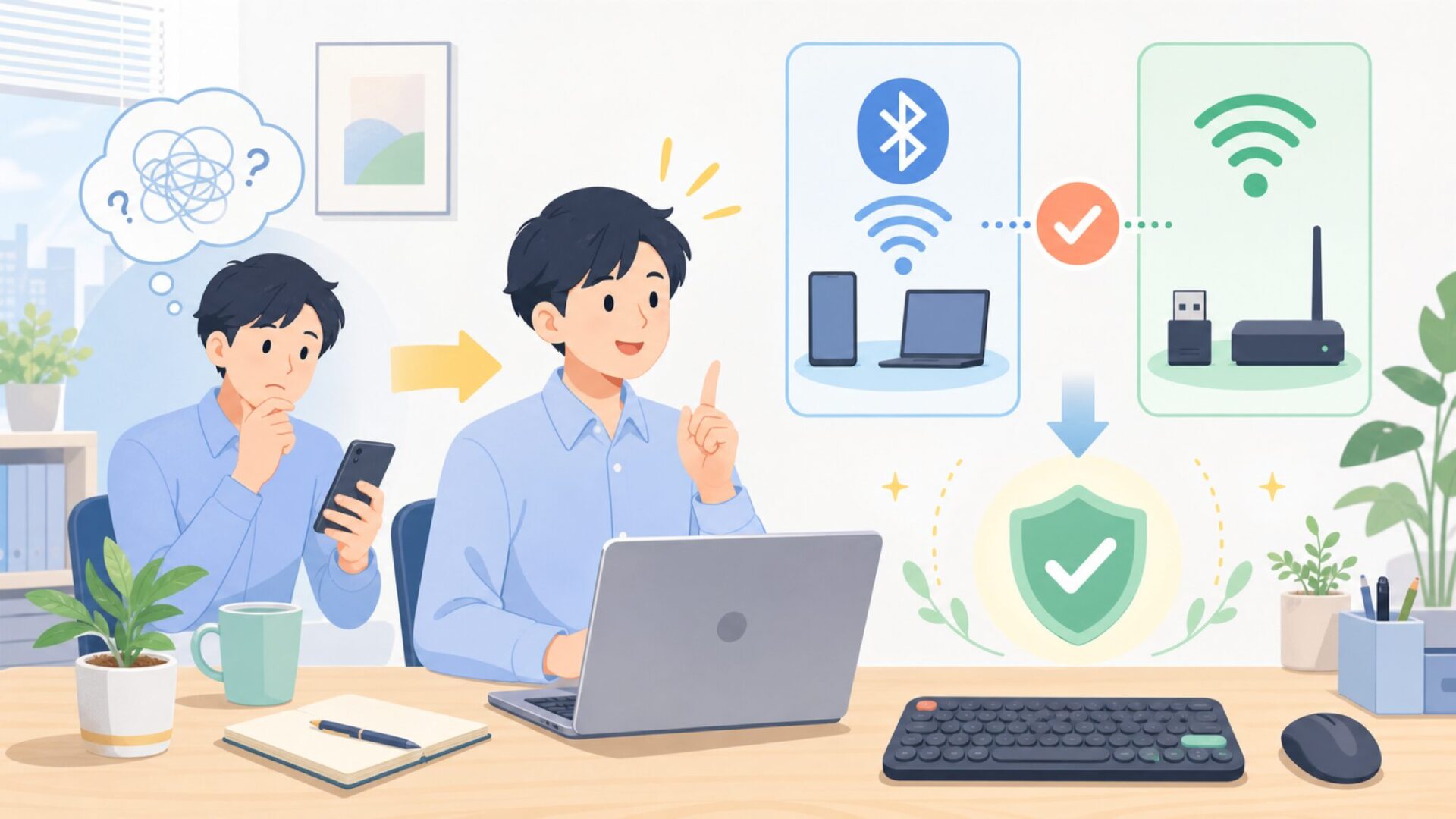 Bluetoothと2.4GHz両対応の接続方法をタイプ別に解説を表すイラスト