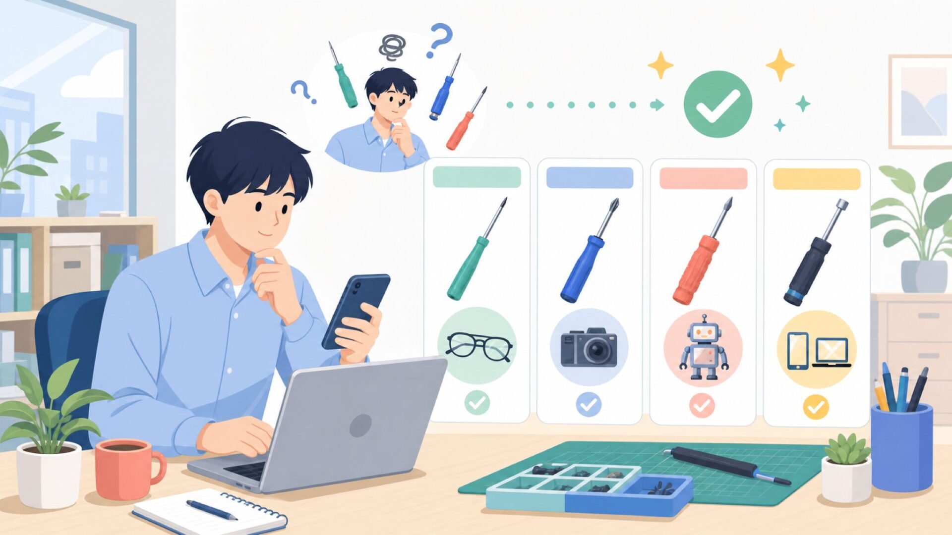 精密ドライバーの分類を知って自分の作業に合うか判断するを表すイラスト
