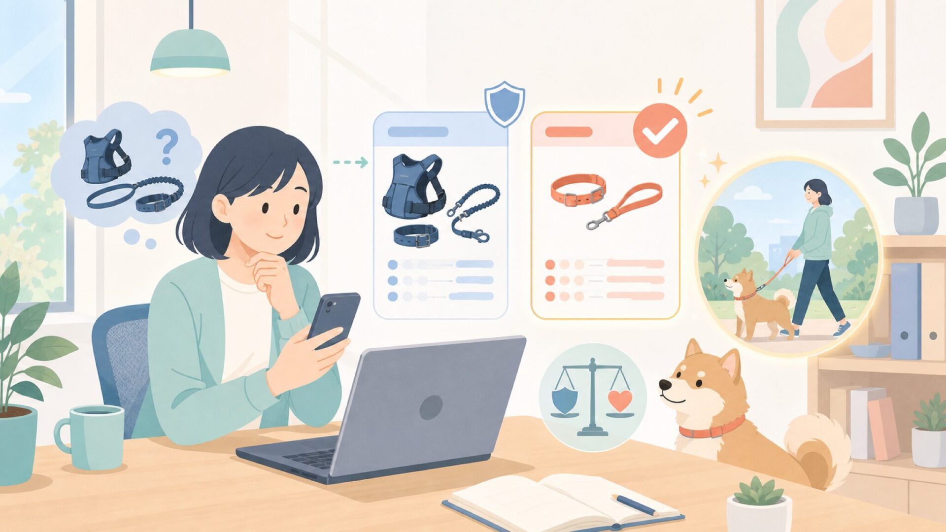 スポーツ向け?日常の散歩にも使える?——疑問に正直に答えるを表すイラスト