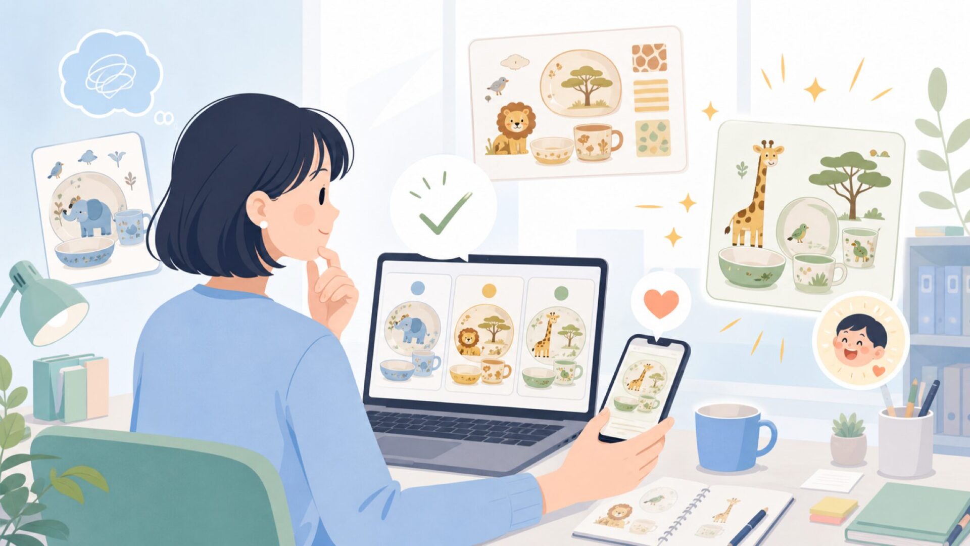 サバンナ柄など人気デザインの魅力を表すイラスト