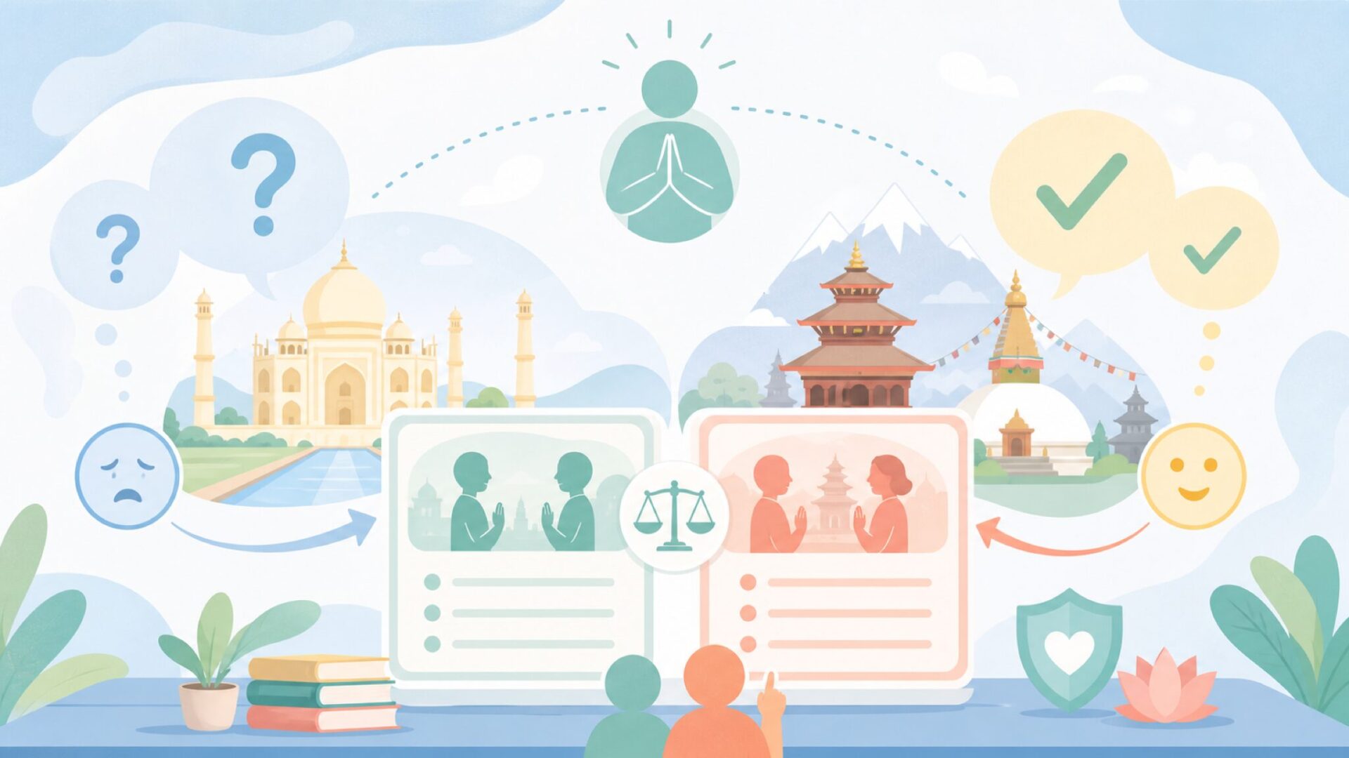 インドとネパールでナマステの使われ方はどう違う？を表すイラスト