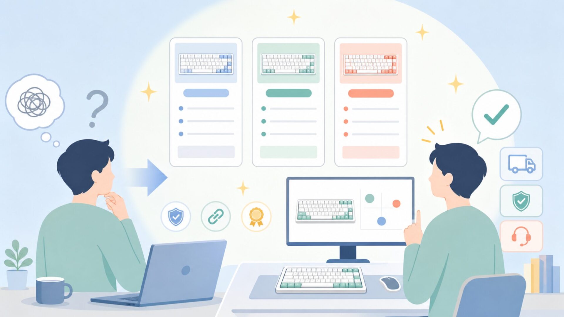 MCHOSEキーボードの価格帯を把握するを表すイラスト