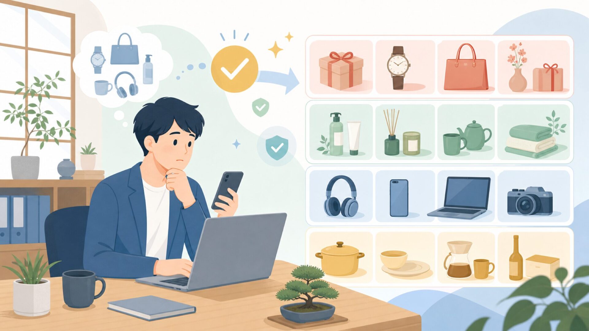 代表的な商品ラインナップを紹介を表すイラスト