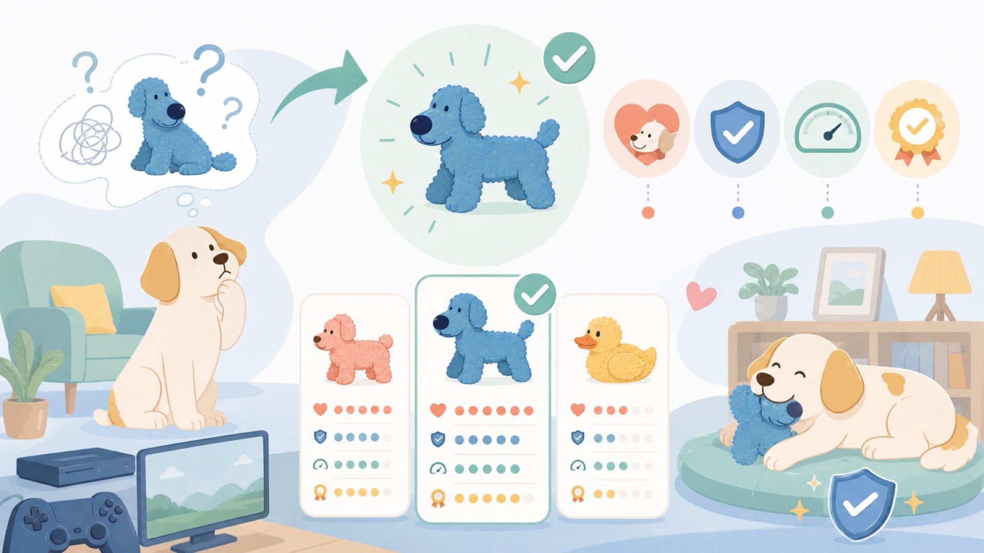 定番犬用おもちゃ「Loofa® Latex Dog」を知るを表すイラスト
