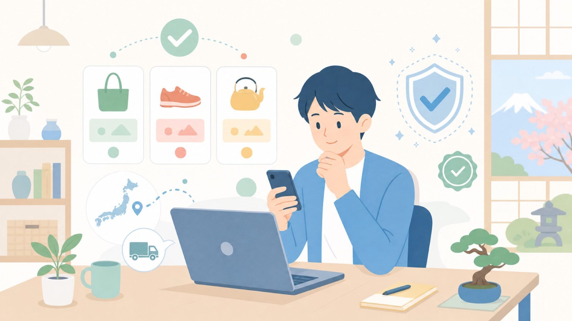 日本国内での購入先と入手のしやすさを表すイラスト