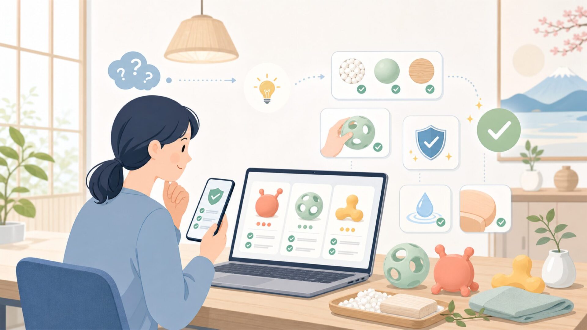 Molukの商品特徴と素材の安全性を表すイラスト