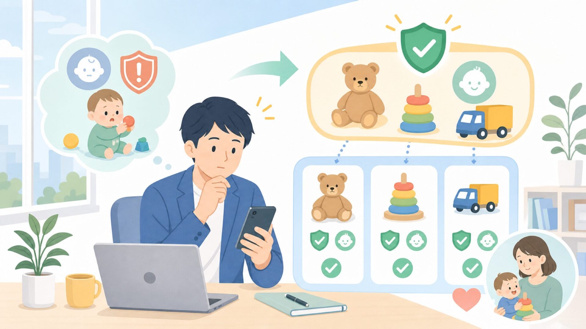 対象年齢と安全性は？購入前に確認したいポイントを表すイラスト