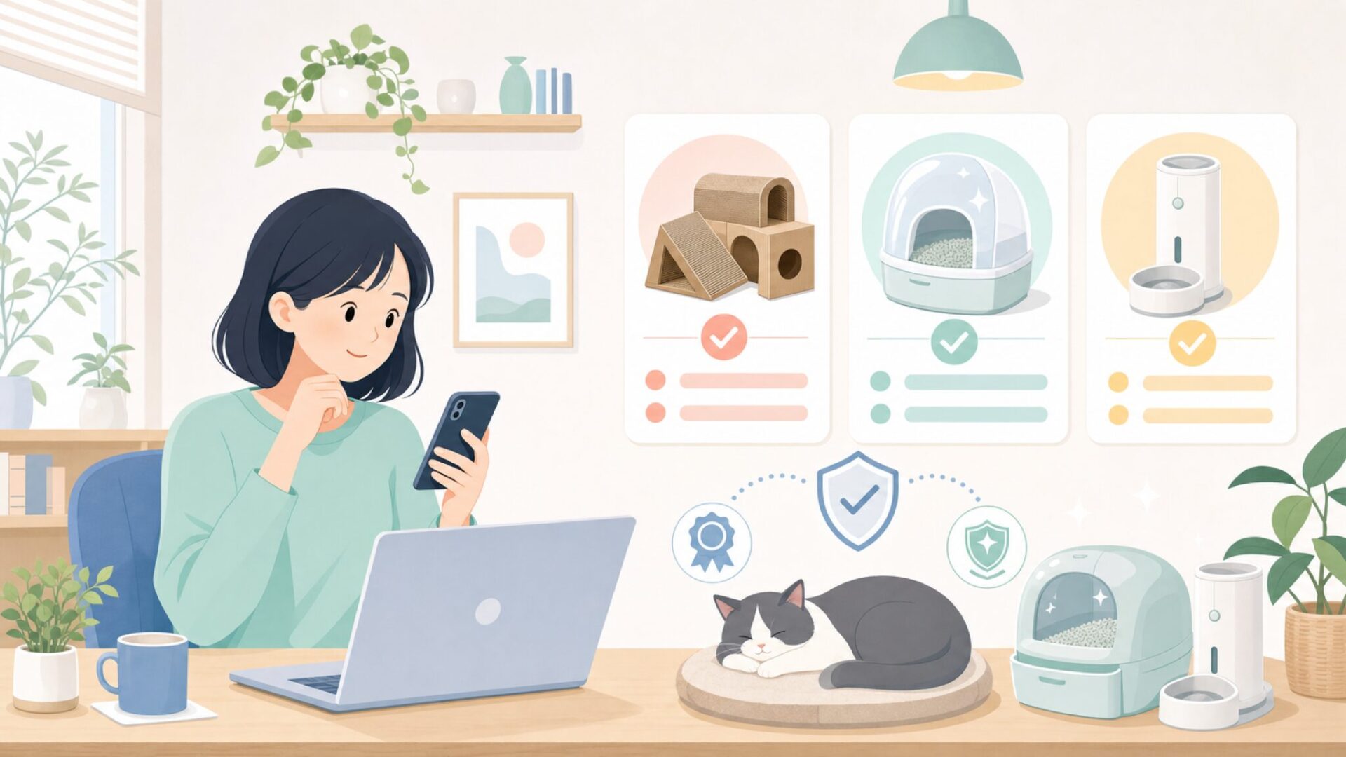 代表的な商品ラインナップと作りの安心感を表すイラスト
