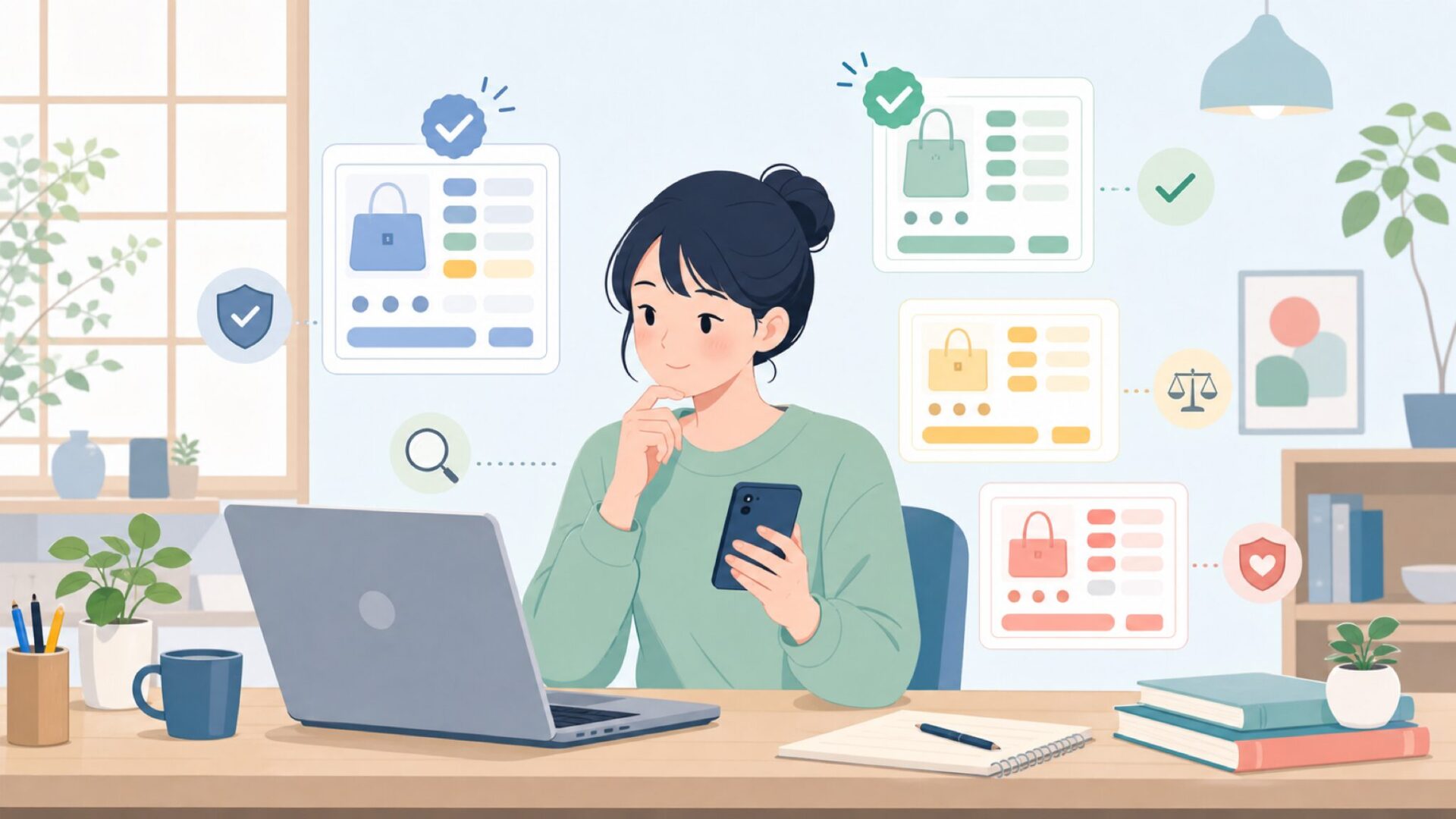 楽天・Yahoo!・Amazonで買う前に確認したいポイントを表すイラスト