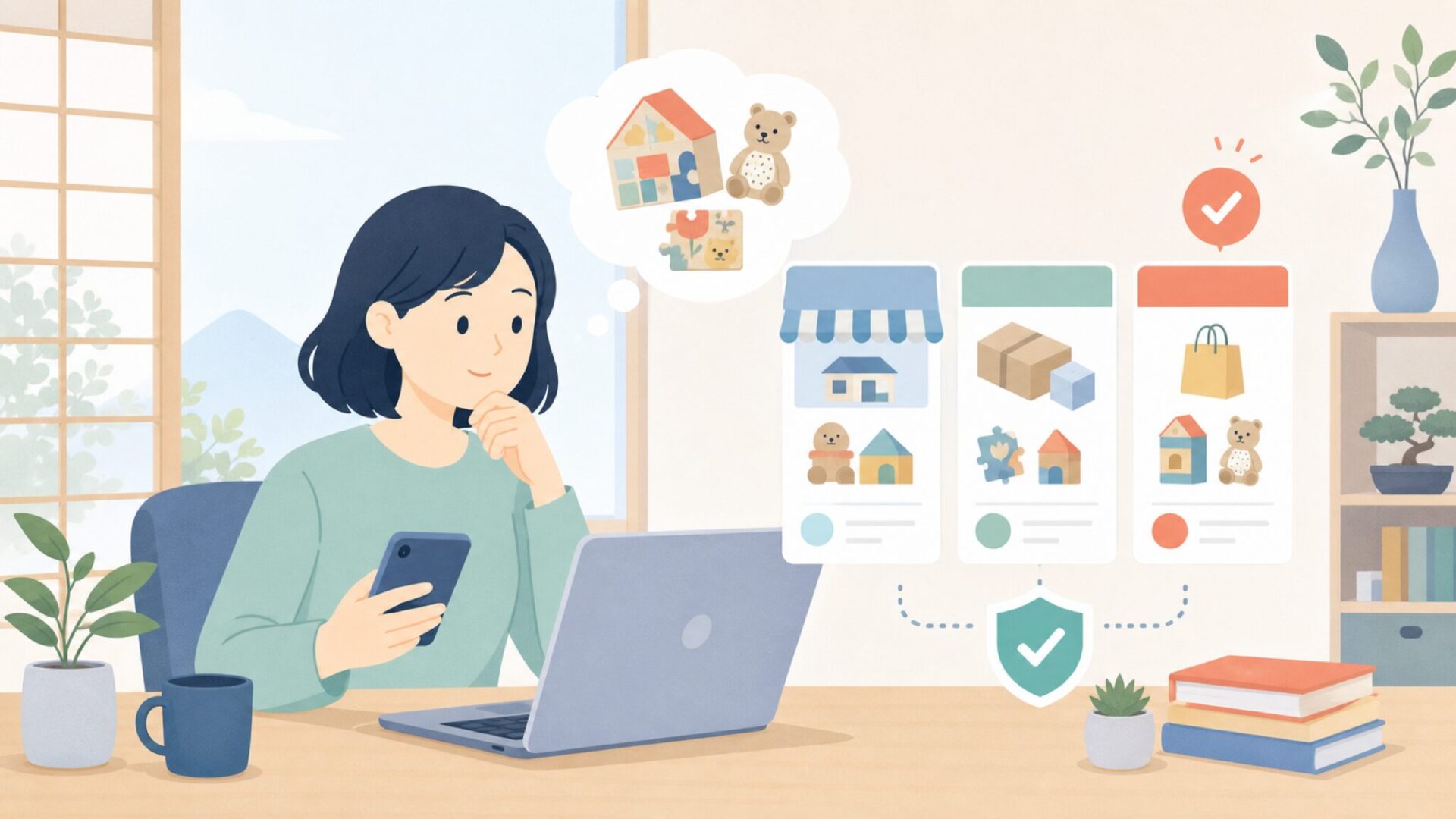 日本でPetit Collageを購入できる場所を表すイラスト