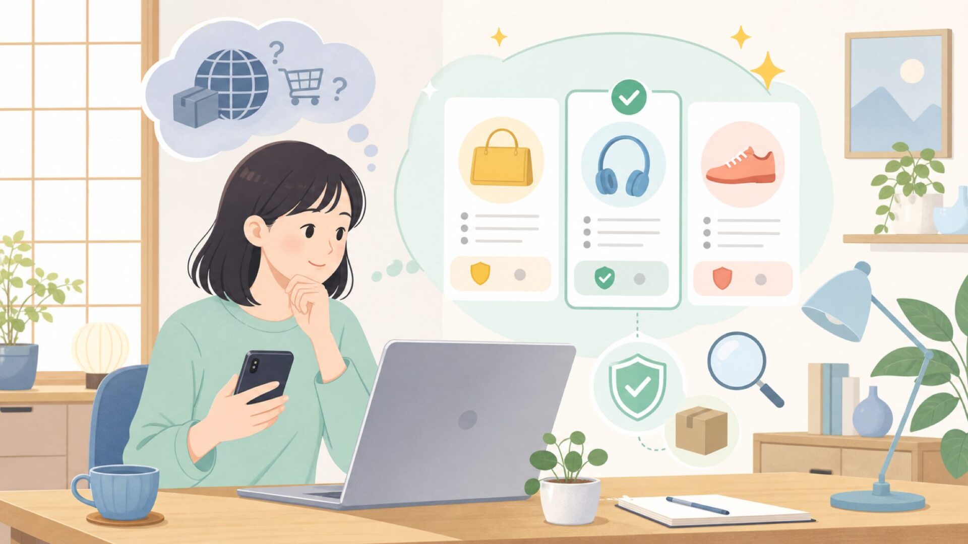 日本で手に入れる?購入先と気をつけたいポイントを表すイラスト