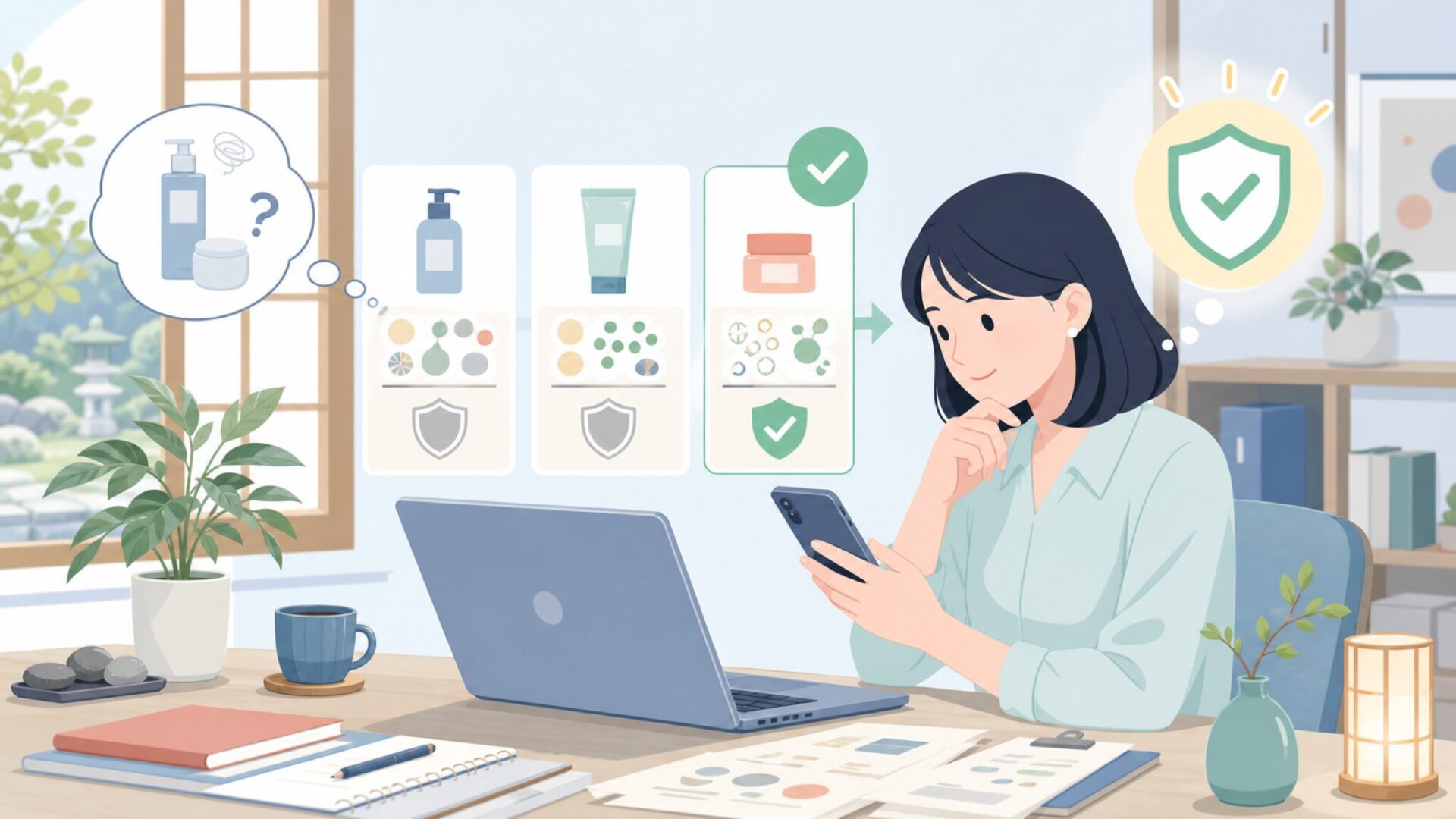 購入前に確認したい安全性と成分のポイントを表すイラスト
