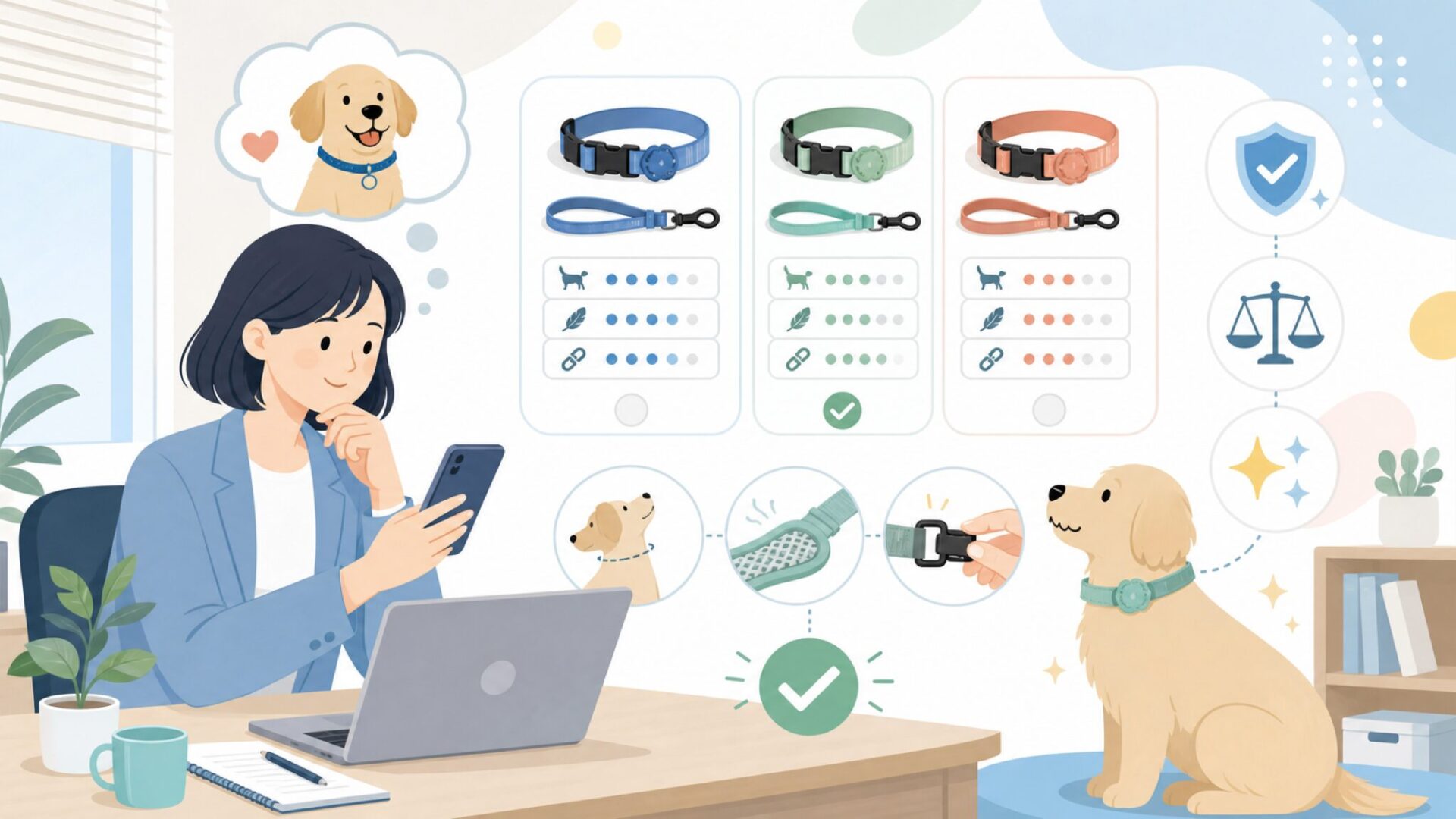 愛犬に似合うZee.Dogアイテムの選び方を表すイラスト