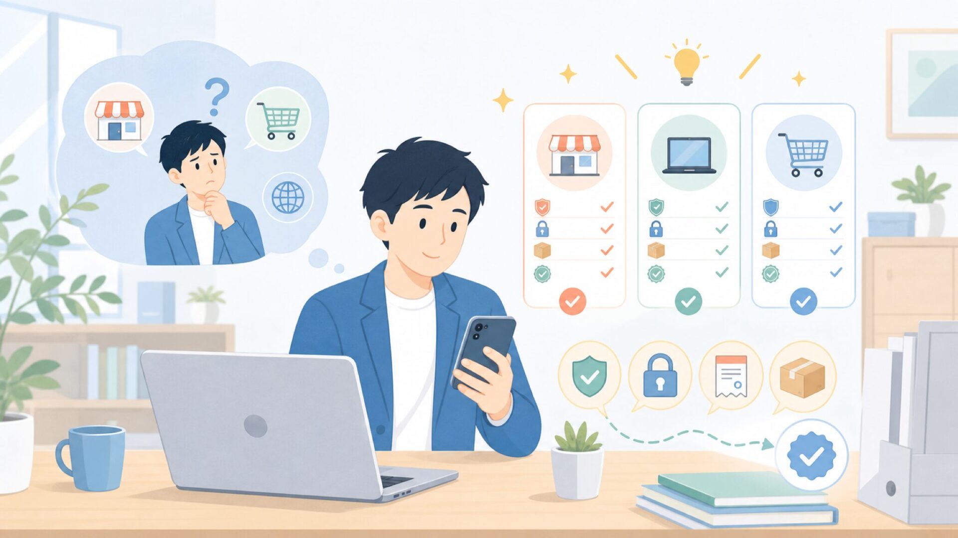 Etchrはどこで買える？購入前に確認したいポイントを表すイラスト