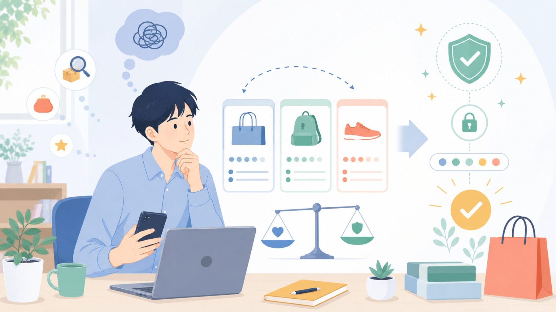 購入前に確認しておきたいポイントを表すイラスト