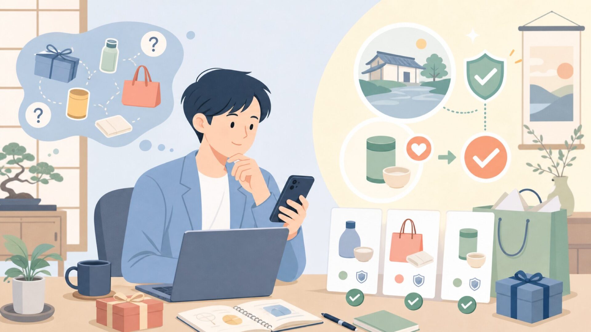 プレゼントとして選ぶときの判断ポイントを表すイラスト