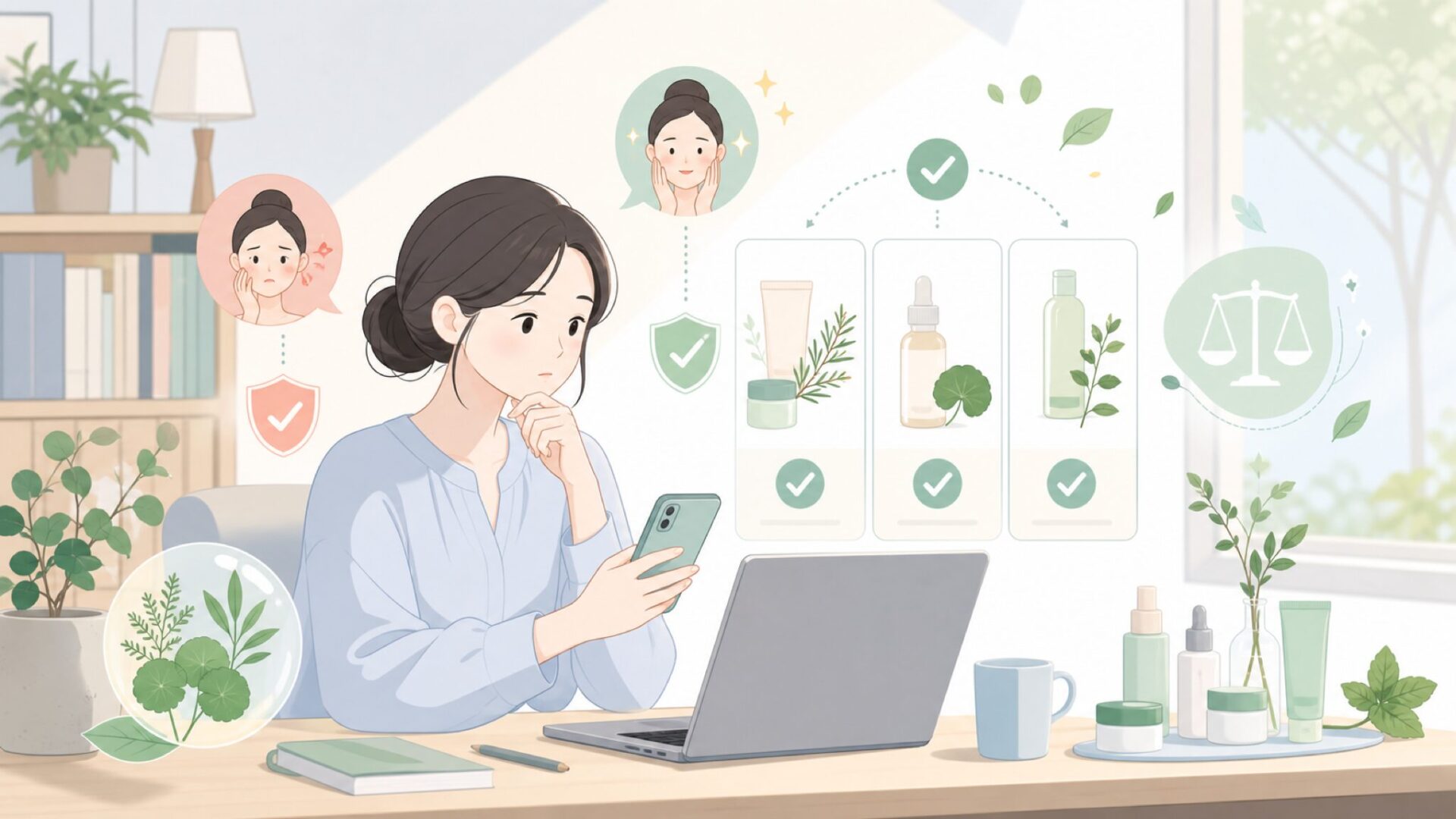 肌荒れ・ゆらぎ肌との相性をチェックするを表すイラスト