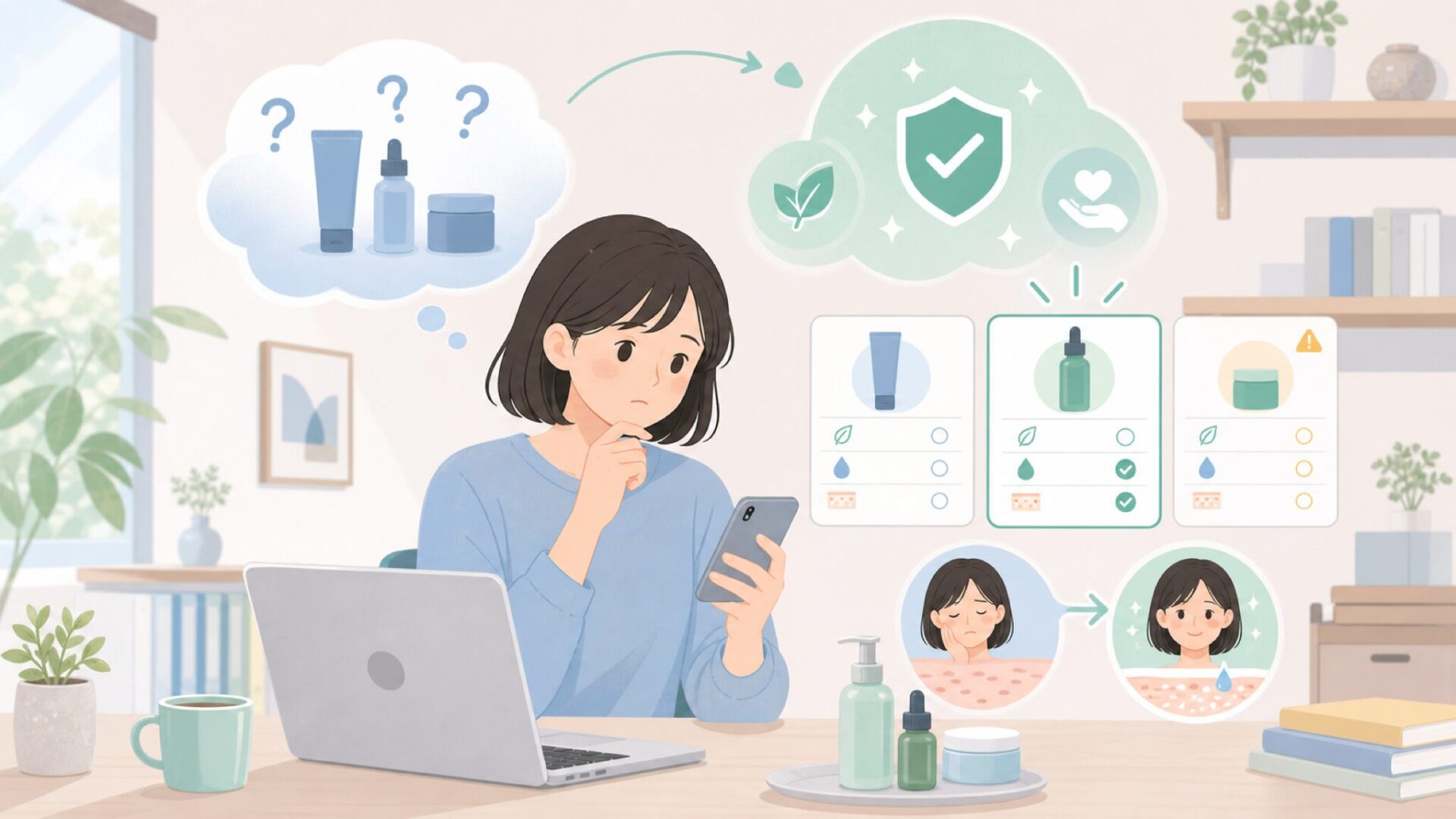 肌に合うか・安全性への不安を解消する確認方法を表すイラスト