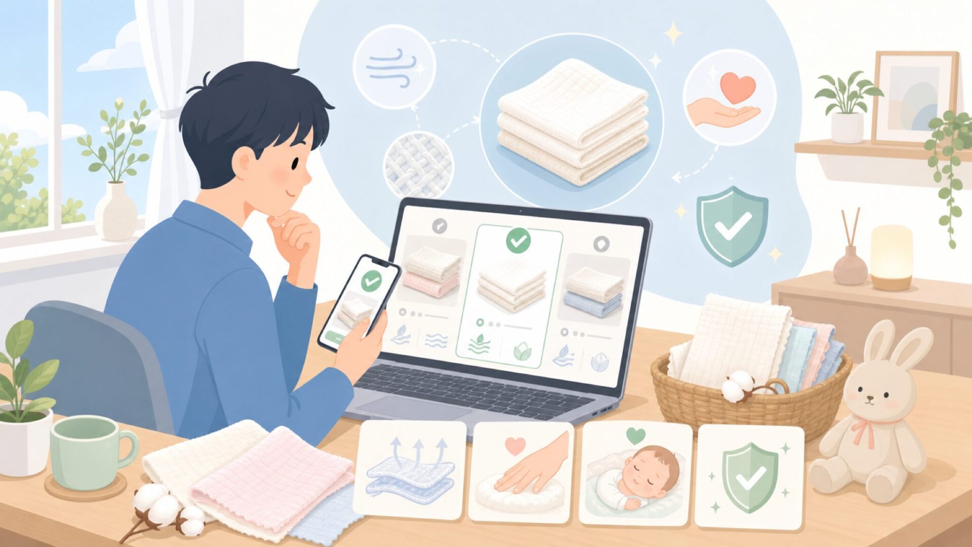 素材モスリンコットンが選ばれる理由を表すイラスト
