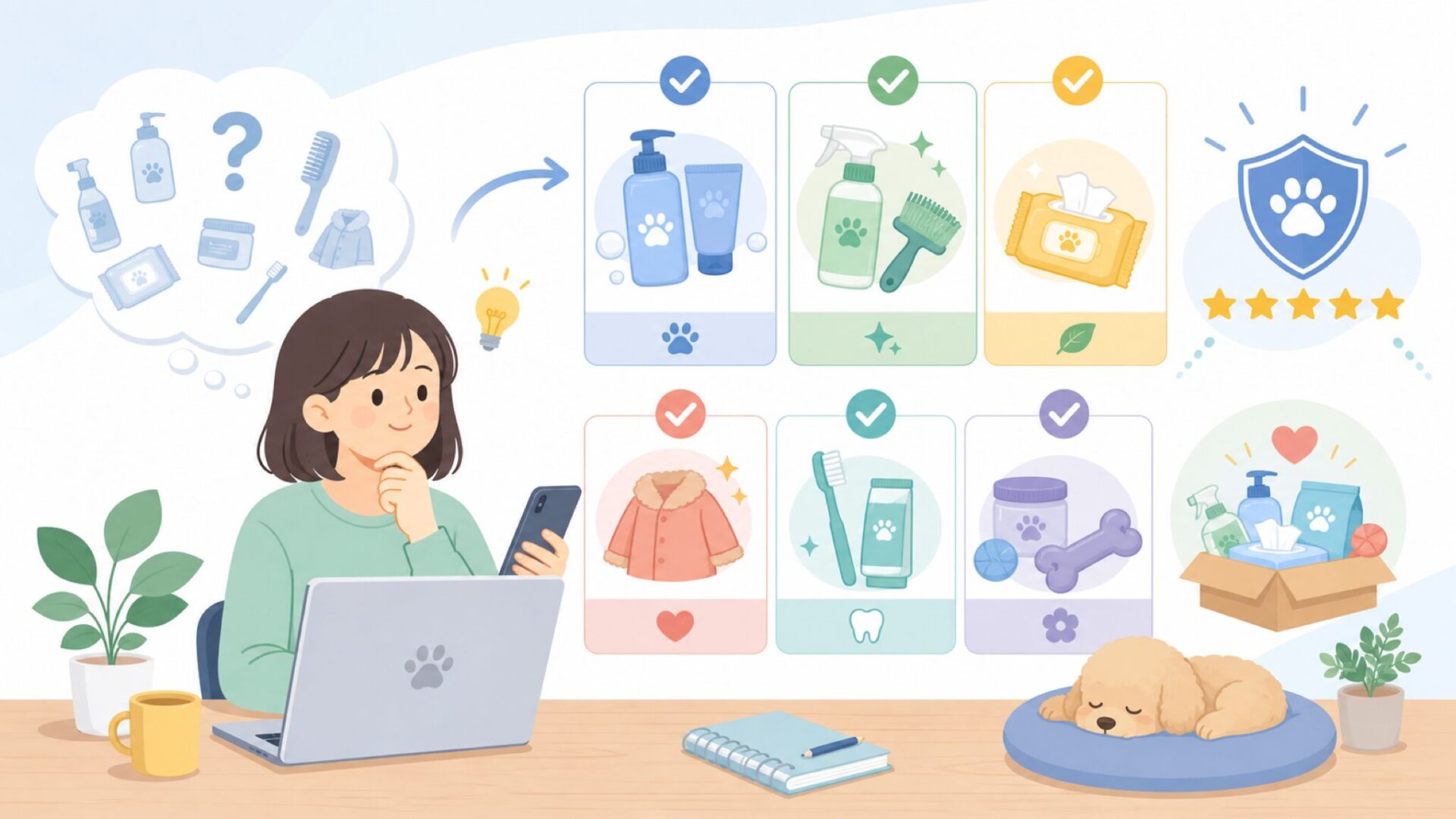 Bugalugsが展開する主なペット用品ラインナップを表すイラスト