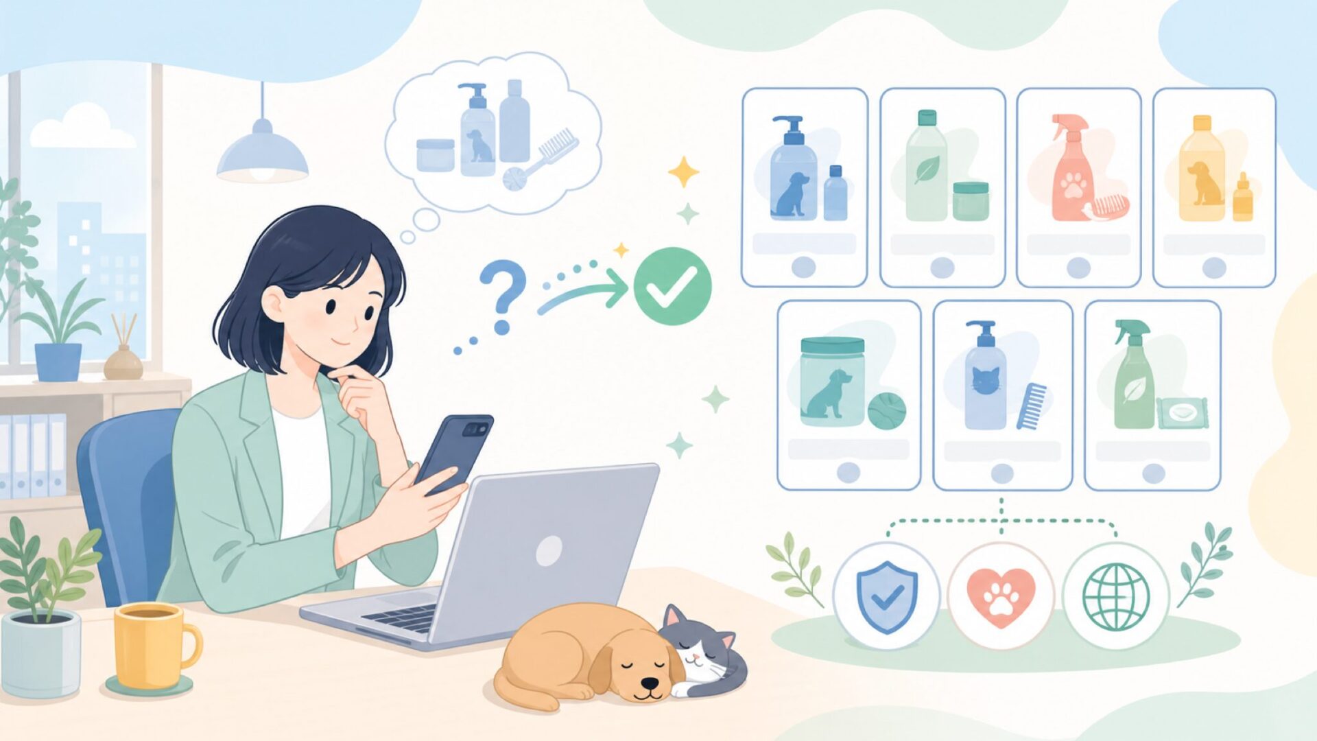 TropiCleanと比較したい海外ペット用品ブランド7選を表すイラスト
