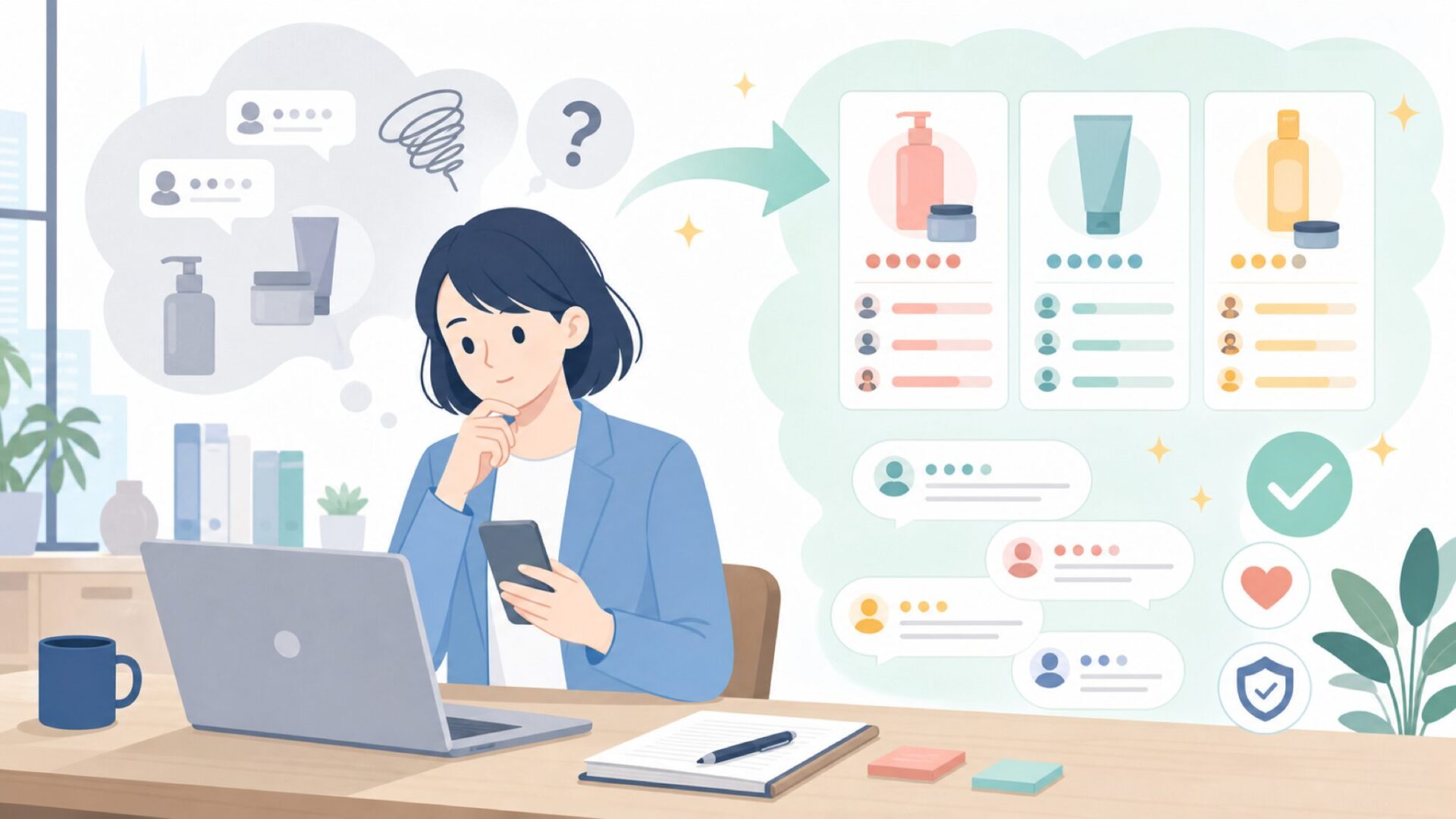 実際に使った人の声から見える使用感とレビューの傾向を表すイラスト
