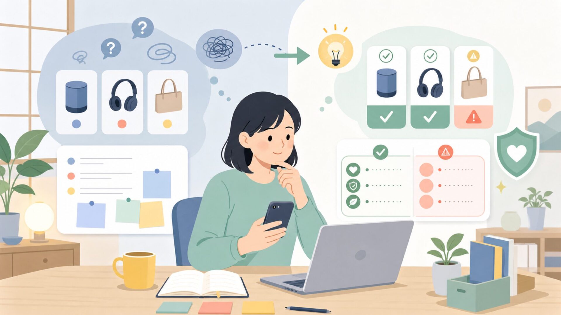 購入前に知っておきたいリアルな話を表すイラスト