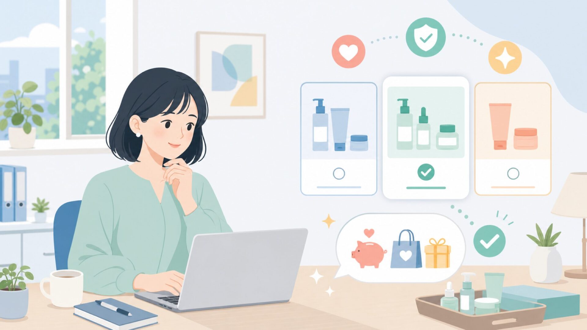 セット購入と特典をフル活用する賢い買い方を表すイラスト