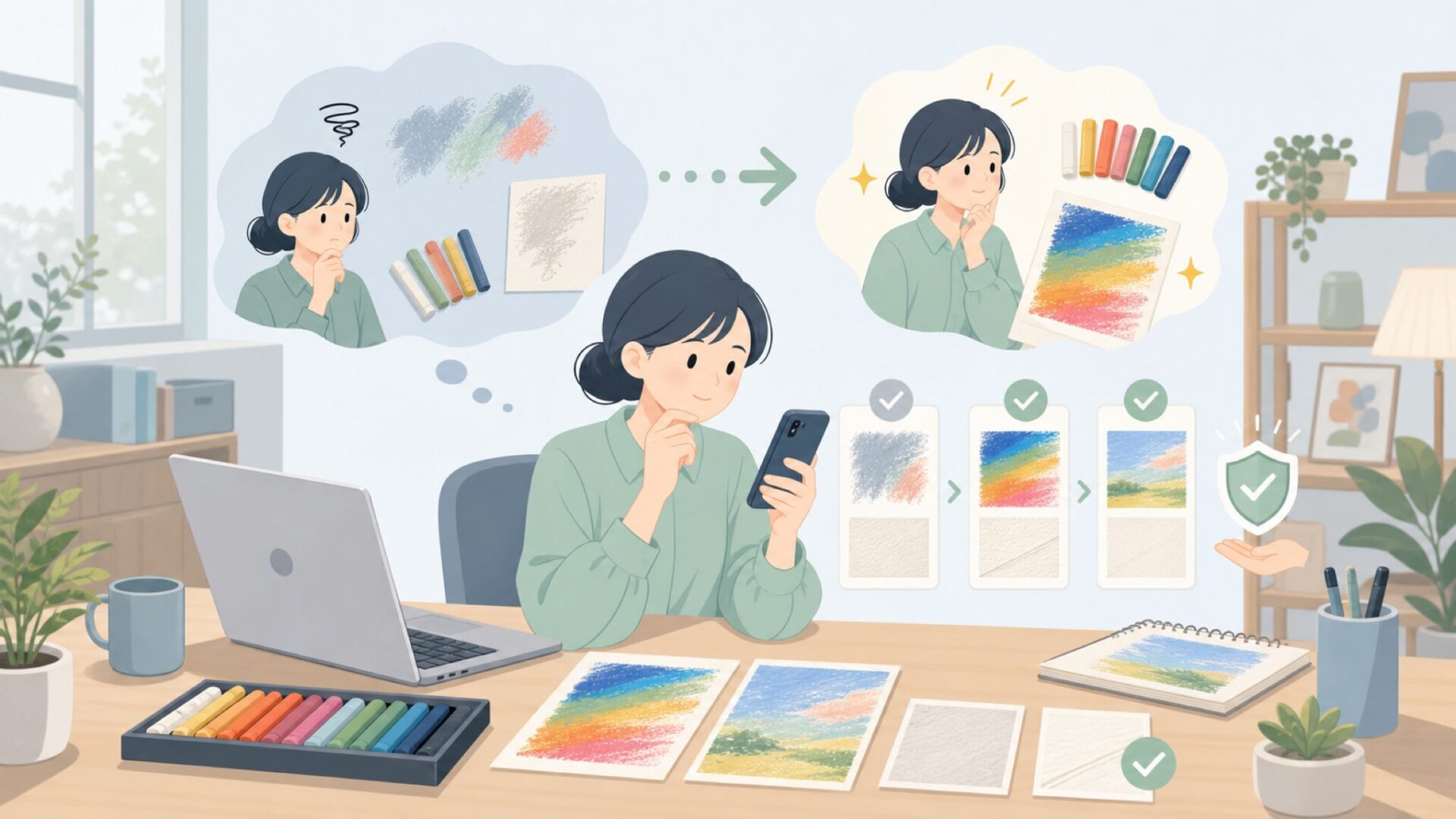Artechoのオイルパステルの発色・描き心地を徹底検証を表すイラスト