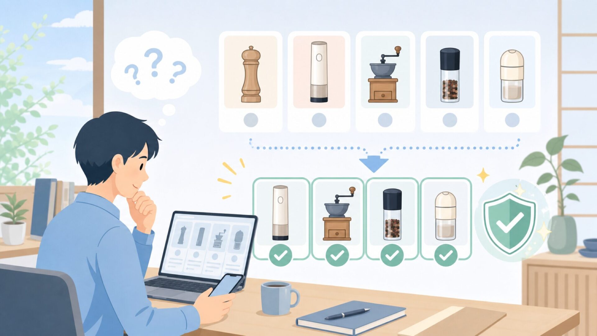 代表的な製品ラインナップと選び方を表すイラスト