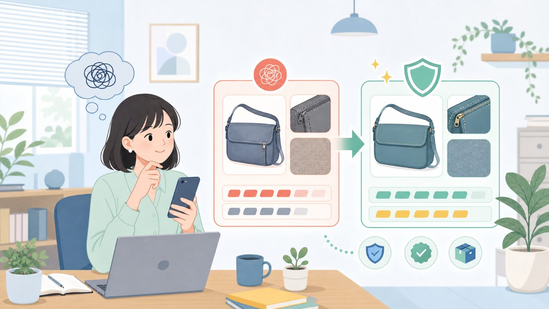 アリエク系の格安海外通販品との違いを見極めるを表すイラスト