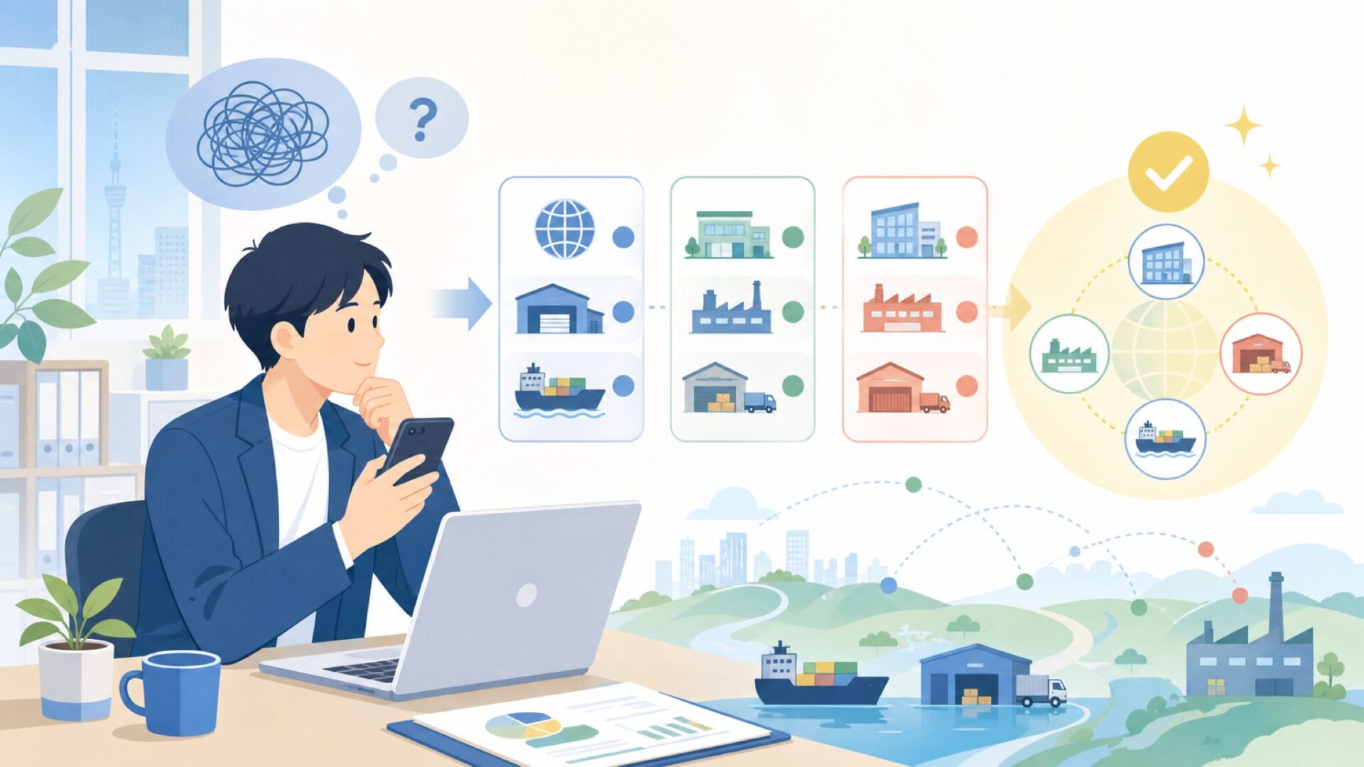TASCAMの海外展開(販売・生産拠点)を表すイラスト