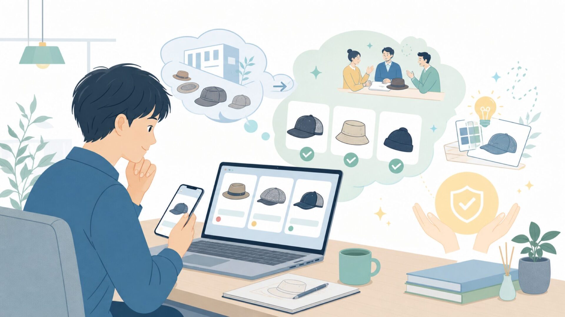 現代的なデザイン展開と話題のコラボアイテムを表すイラスト