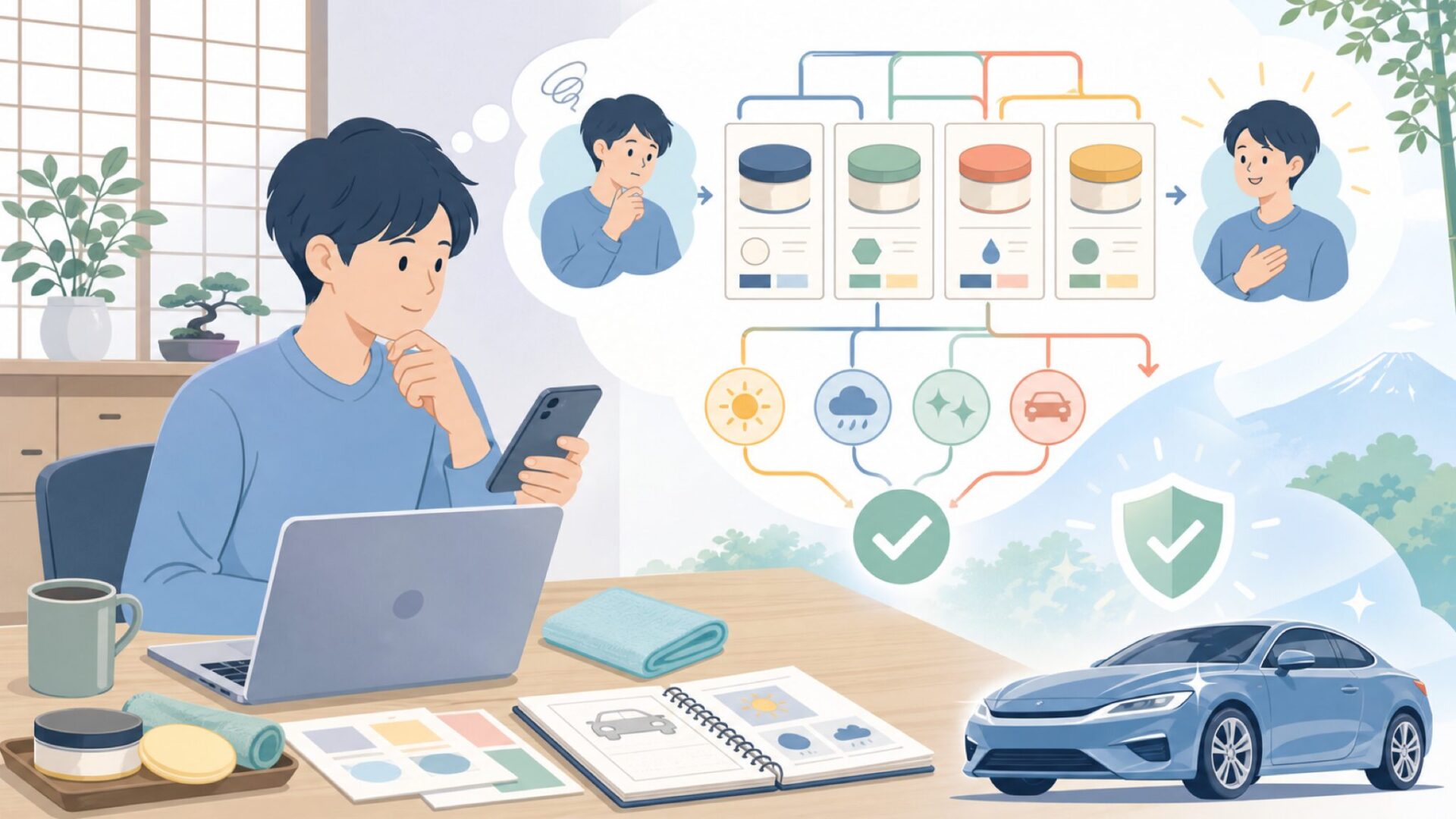 自分の車・用途に合うColliniteを選ぶポイントを表すイラスト