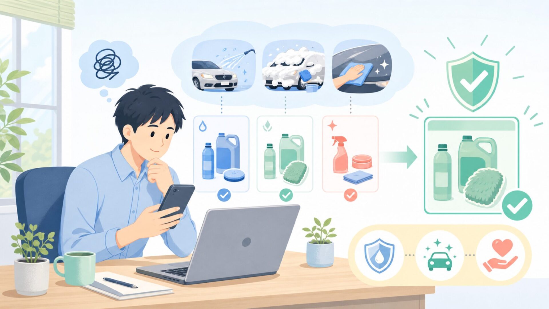 SONAXの人気商品ランキング|洗車用途別おすすめ6選を表すイラスト